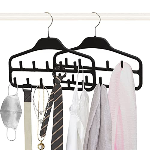 Tank Tops Masks and More Sturdy Tie Hanger for Closets Storage Ideal for Belts Scarves Non Slip Belt Rack with 360 Degree Swivel Hooks ROSOS Belt Hanger Holder Organizer 2 Pack Ties Black